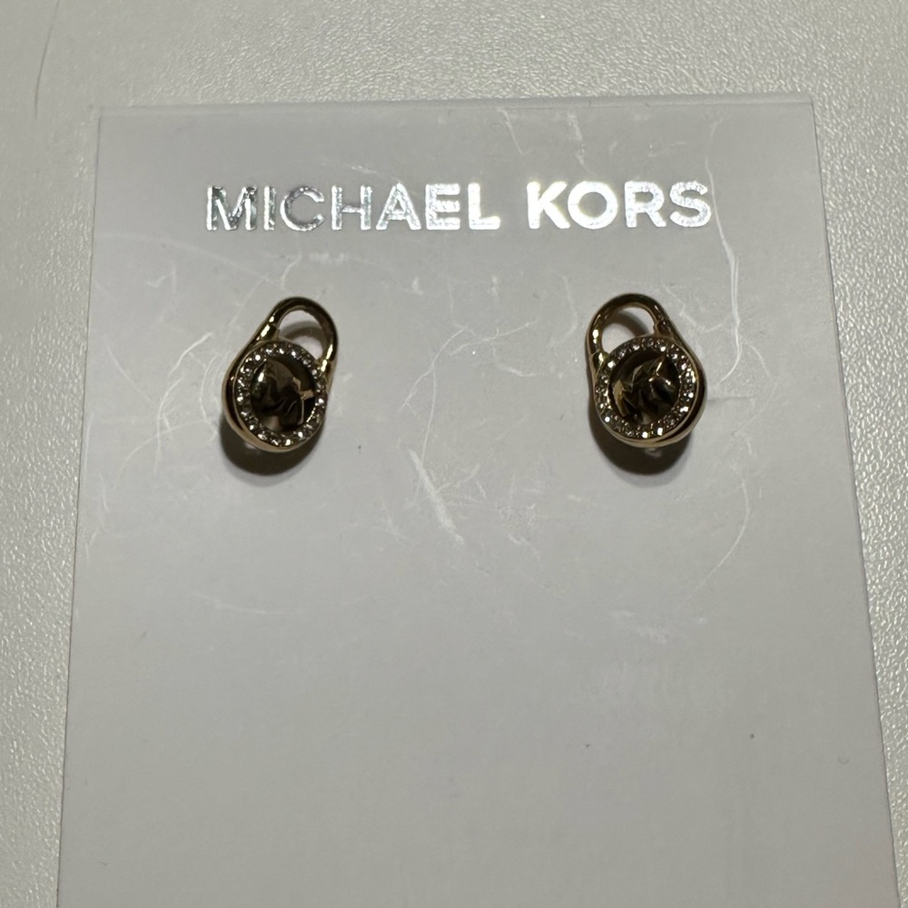 Gold Michael Kors locket earrings with rhinestones